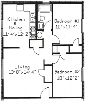 Two Bedroom / One Bath - 775 Sq. Ft.*